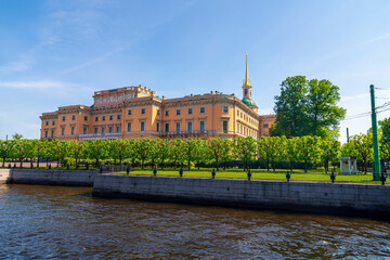 View of the Mikhailovsky Castle (Engineers' Castle) in the historical center of St. Petersburg,...