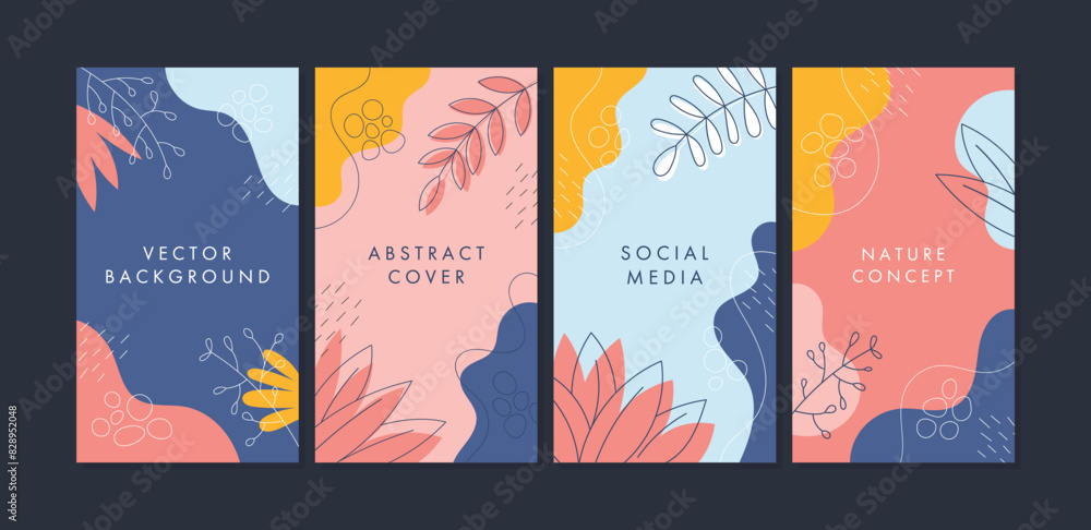 Poster vector set of abstract creative backgrounds in minimal trendy style