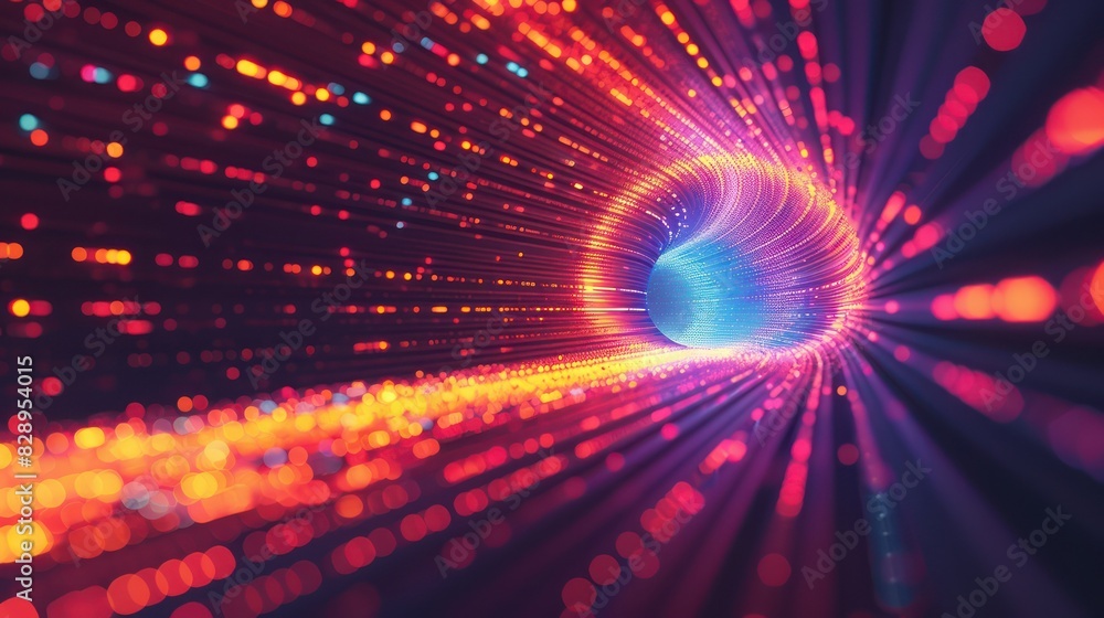 Poster abstract digital cyber tunnel with colorful neon lights forming a vibrant futuristic background, rep