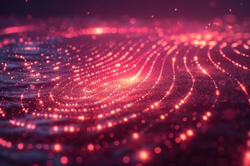 Obraz premium Abstract digital landscape with glowing red particles and lines. High-tech futuristic background illustrating data and technology concepts.