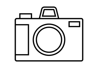 Icono negro de cámara de fotos en fondo blanco.