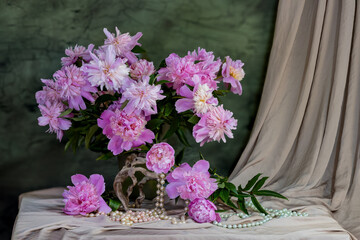 flower arrangement, tender, spring, pink peonies