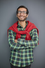 Fototapeta premium Confident middle aged caucasian man in casual clothes with crossed arms