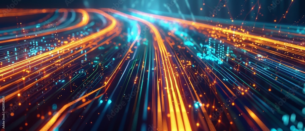 Poster a dynamic visualization of circuit lines resembling rapid data highways