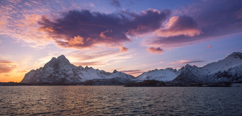 sunset in the mountains of the Lofoten