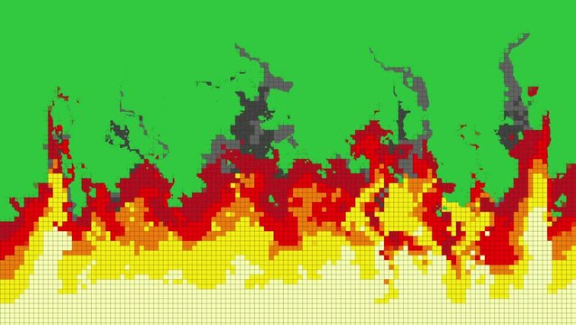 4K Green screen pixel fire border, fire effect pixel