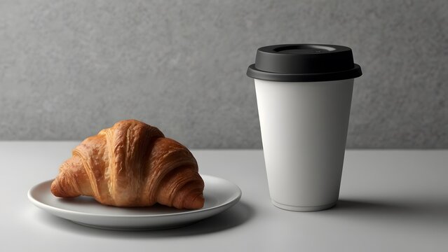 white paper coffee cup mock up with a croissant