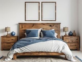 Cozy Rustic Bedroom with Blue Accents