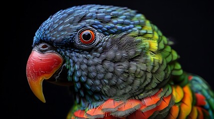 juvenile Redcollared Lorikeet Trichoglossus rubritorquis with green blue and red feathers found in Australia Oceania