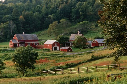 Farm Town: Rural Village with Beautiful Barns and Farmland in Vermont