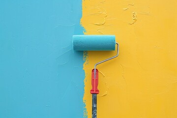 Paint Exterior. Professional House Painter Using Roller to Apply Primer on Building Wall