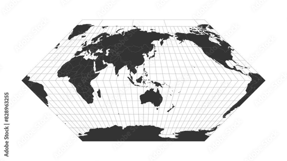 Poster animated world map in eckert i projection, loopable video for travel and geography.