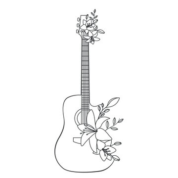acoustic guitar with floral outline clip art preview