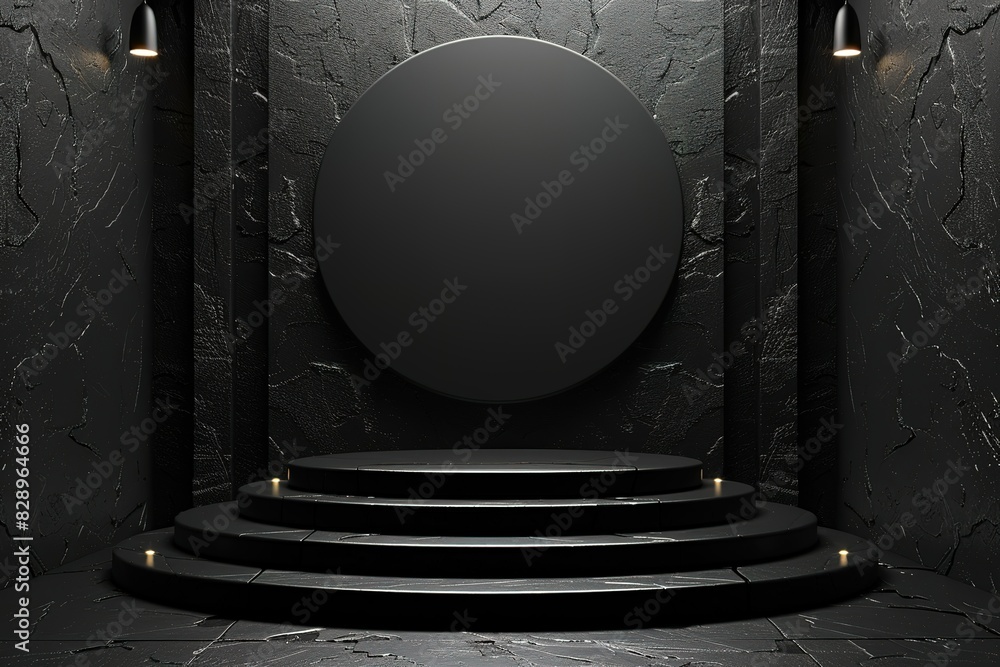 Poster black podium background for product display presentation design with black color geometric shape cir