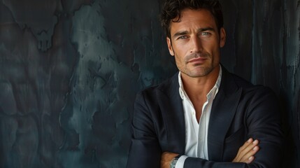 Man Crossed Arms Leaning Against Wall