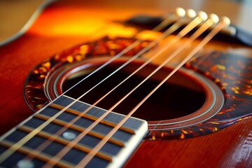 Fototapeta premium an acoustic guitar sits on a table top next to some papers