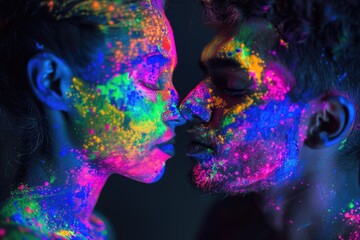 Fluorescent powder painting of lovers portrait.