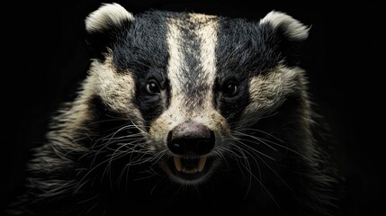 Obraz premium Badger Face. Angry Beast Animal with Sharp Claws and Black Fur