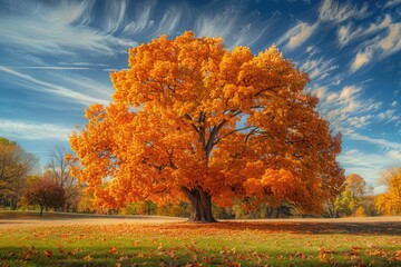 Fototapeta premium Majestic Trees. Beautiful Autumn Scenery in Nature Park with Fall Landscape