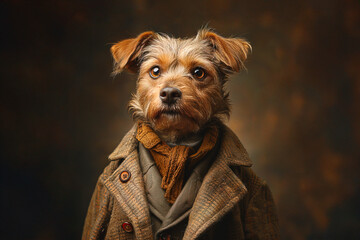 Dog in vintage outfit posing with a dignified look. Generative AI image