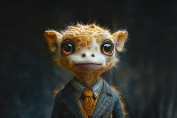 Enchanting creature in suit with a whimsical gaze. Generative AI image