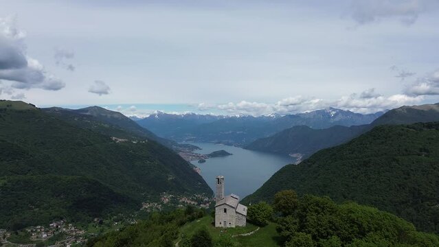 View of the Hermitage of San Zeno on Lake Como alps