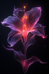 Purple Flower With Red Center on Black Background