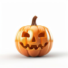 Halloween Jack o Lantern Pumpkin with spooky face, isolated on white background. 3d render carved Halloween pumpkin with classic funny face, for perfect festive Halloween traditional atmosphere.