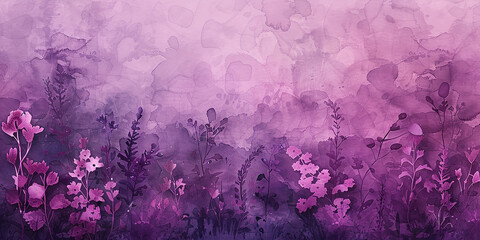 Abstract purple art background with flowers. Botanical banne  