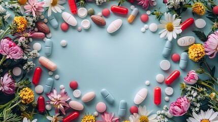 Heart Formed by Pills and Flowers