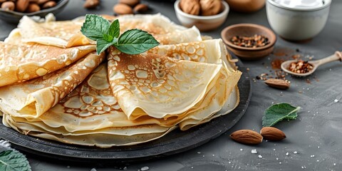 Capturing the Texture and Simplicity of Thin Homemade Crepes. Concept Food Photography, Homemade Crepes, Texture detail, Simple ingredients, Culinary Art