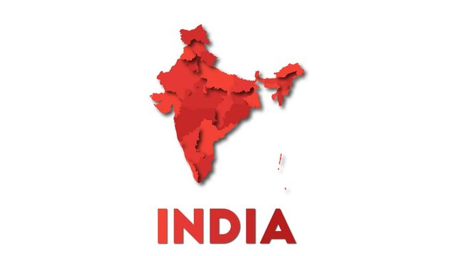 India map showing regions. Animated country map with title. 4K resolution animation.