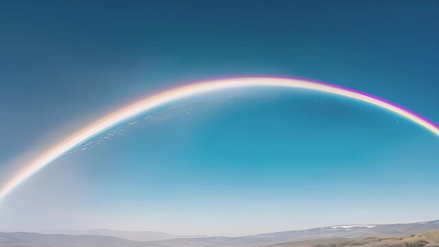 Against a clear blue sky a mesmerizing fire rainbow spans the length of the horizon dazzling onlookers below.