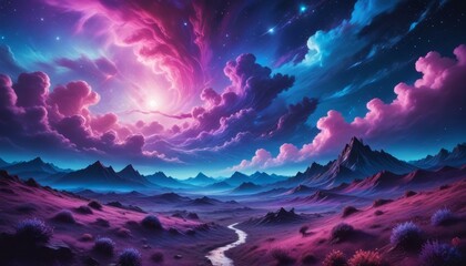 painting-A-colorful-vibrant-cosmic-landscape puple background generate ai