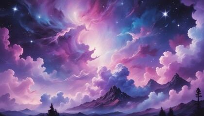 painting-A-colorful-vibrant-cosmic-landscape puple background generate ai