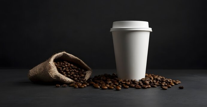 white paper coffee cup mock up isolated on dark background