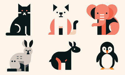 set of funny cartoon animals