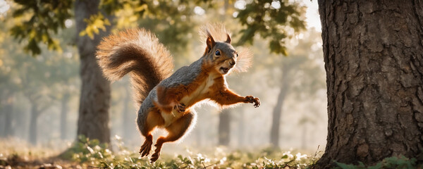 Fototapeta premium Squirrel jumping. High resolution illustration