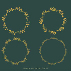 Luxury drawn floral branch botanical gold line art set, Hand drawn leaves line Floral branch , luxury line art  on green luxury background, Vector illustration EPS 10