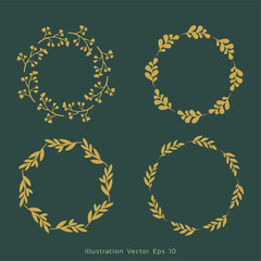 Luxury drawn floral branch botanical gold line art set, Hand drawn leaves line Floral branch , luxury line art  on green luxury background, Vector illustration EPS 10