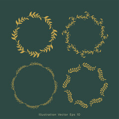Luxury drawn floral branch botanical gold line art set, Hand drawn leaves line Floral branch , luxury line art  on green luxury background, Vector illustration EPS 10
