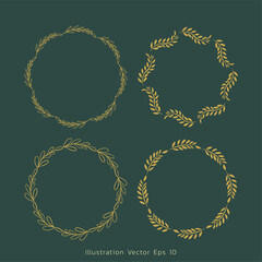 Luxury drawn floral branch botanical gold line art set, Hand drawn leaves line Floral branch , luxury line art  on green luxury background, Vector illustration EPS 10