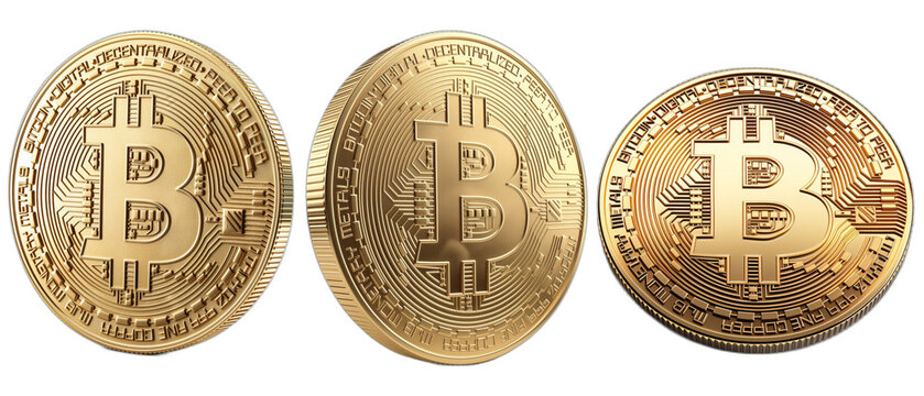 Set of bitcoin coins isolated on transparent background, Cryptocurrentcy, png