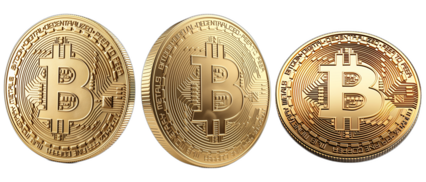 Set of bitcoin coins isolated on transparent background, Cryptocurrentcy, png - Powered by Adobe