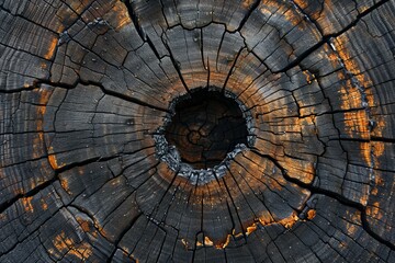 Digital artwork of  cut through the center of wood, high quality, high resolution