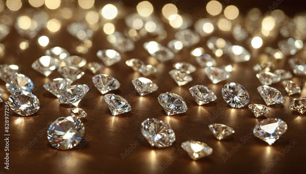 Poster a collection of sparkling diamonds neatly arranged on a flat table surface