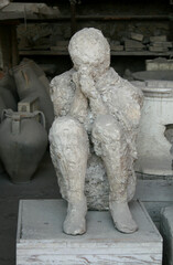 Ancient Roman ruins at Pompeii covered by ash from Mount Vesuvius eruption in 79AD, nr. Naples, Italy 