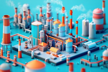 3d illustration of Industrial factories release pollution