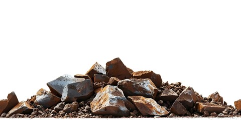 Iron Ore on White Background: Technology Concept with Selective Focus and Centered Copy Space. Concept Iron Ore, Technology Concept, Selective Focus, White Background, Copy Space
