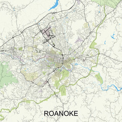 Roanoke, Virginia, United States map poster art